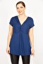 Women's Navy Blue Large Size Chest Gathered Tunic 65n35936 - 5