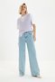 Franko 90's Light Blue Snow Wash Palazzo Jean Women's Wide Leg Colorfast Gathering Jeans
