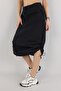 Women's Black Parachute Fabric Drawstring Skirt - 2