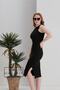 Summer Halter Collar Slit Detail Body-Sitting Flexible Ribbed Midi Length Dress - Black - 4