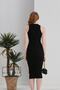 Summer Halter Collar Slit Detail Body-Sitting Flexible Ribbed Midi Length Dress - Black - 8