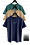 Brooklyn Printed Unisex Petrol Green-dark blue-beige (loose Fit) Oversize 3-Piece T-shirt Pack