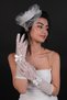 White Feather Ribbon Detailed Bridal Gloves and Wedding Voile - 2