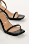 Women's Black Thin Single Band Heeled Sandals Shoes - 2