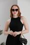 Summer Halter Collar Slit Detail Body-Sitting Flexible Ribbed Midi Length Dress - Black - 6