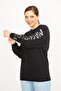 Women's Black Large Size Cotton Fabric Sleeve Detailed Sweatshirt 65n35947 - 2