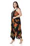 Plus Size Adjustable Rope Strap Woven Viscose Orange Floral Women's Jumpsuit - 5