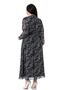 Plus Size V-Neck Waist And Sleeve Elastic Chiffon Long Lined Black Dress - 5