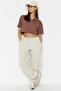 Brown 100% Cotton Crop Polo Neck Knitted T-Shirt TWOSS22TS0241 - 3