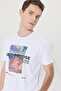 Men's White Slim Fit Narrow Cut 100% Cotton Crew Neck Front Printed T-Shirt - 3