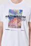 Men's White Slim Fit Narrow Cut 100% Cotton Crew Neck Front Printed T-Shirt - 4