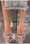 Women's Transparent Silver Tan 8 Cm Transparent Heeled Bow Stoned Ankle Pointed Toe Evening Dress Shoes