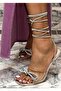 Women's Silver Tan Transparent 8 Cm Transparent Heeled String Ankle Strap Evening Dress Sandals Shoes Slippers - 5