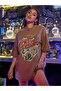 Plus Size Beige Girl Gang Printed Oversize Tshirt