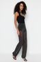 Black Wide-Leg Lined Glitter Knitted Mesh Trousers Tprss23Pl00036 - 3