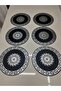 6 Pieces / Velvet Lux Foil Embroidered Placemat Set (Black with Silver Embroidery) / 33cm Round