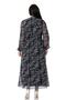 Plus Size V-Neck Waist And Sleeve Elastic Chiffon Long Lined Black Dress - 3