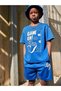 Blue Color PS Printed Girl/Boy Children's Pocket Shorts T-Shirt Set - 3