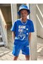 Blue Color PS Printed Girl/Boy Children's Pocket Shorts T-Shirt Set - 5