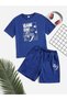 Blue Color PS Printed Girl/Boy Children's Pocket Shorts T-Shirt Set - 6
