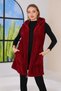 Hooded Fleece Long Burgundy Plush Vest - 5