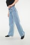 Women's Blue Snow Washed Casual Super High Waist Jean Lycra Wide Leg Jeans (Super High)