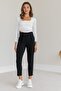 Women's High Waist Belted Trousers Qns040 - Black