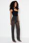 Black Wide-Leg Lined Glitter Knitted Mesh Trousers Tprss23Pl00036 - 2