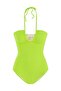 Halter Collar Textured Neon Green Swimsuit - 2