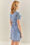 Women's Blue Belted Snap Button Denim Dress 40701020 - 2