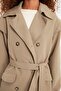 Beige Oversized Wide-Cut Belted Water-Repellent Long Trench Coat TWOAW22TR0010 - 3