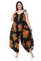 Plus Size Adjustable Rope Strap Woven Viscose Orange Floral Women's Jumpsuit