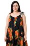 Plus Size Adjustable Rope Strap Woven Viscose Orange Floral Women's Jumpsuit - 2