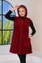 Hooded Fleece Long Burgundy Plush Vest - 3