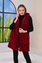 Hooded Fleece Long Burgundy Plush Vest - 7