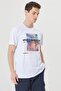 Men's White Slim Fit Narrow Cut 100% Cotton Crew Neck Front Printed T-Shirt - 5