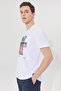 Men's White Slim Fit Narrow Cut 100% Cotton Crew Neck Front Printed T-Shirt - 6