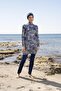 Women's Digital Patterned Hijab Swimsuit with Fully Covered Trousers - 2