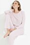 Pink Stripe Patterned Knitted Pajama Set