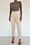 Women's High Waist Belted Trousers Qns040 - Beige