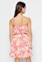 Pembe Çiçek Desenli Belden Açılan Boho Astarlı Şifon Uçuş Uçuş Dokuma Mini Elbise TWOSS23EL01445 - 8
