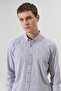 Men's Anthracite Slim Fit Narrow Cut Button Collar Linen Look 100% Cotton Flared Shirt - 2