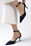 Dina Navy Blue Velvet Fabric Women's Heeled Shoes - 2