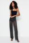 Black Wide-Leg Lined Glitter Knitted Mesh Trousers Tprss23Pl00036