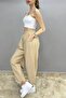 Women's Comfortable Cut Elastic Waist Woven Pocket Trousers Stone Color - 2