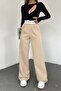 Women's Beige Palazzo Pocket Trousers Qns037 - 2