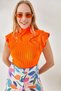 Women's Orange Butterfly Sleeve Knitwear Blouse Blz-19000886 - 3