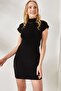 Women's Black High Collar Bat Mini Dress ELB-19001858 - 2