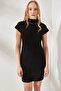 Women's Black High Collar Bat Mini Dress ELB-19001858 - 3