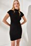 Women's Black High Collar Bat Mini Dress ELB-19001858 - 4